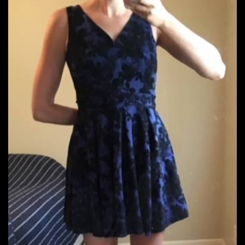 Blue Dress with Black Flowers